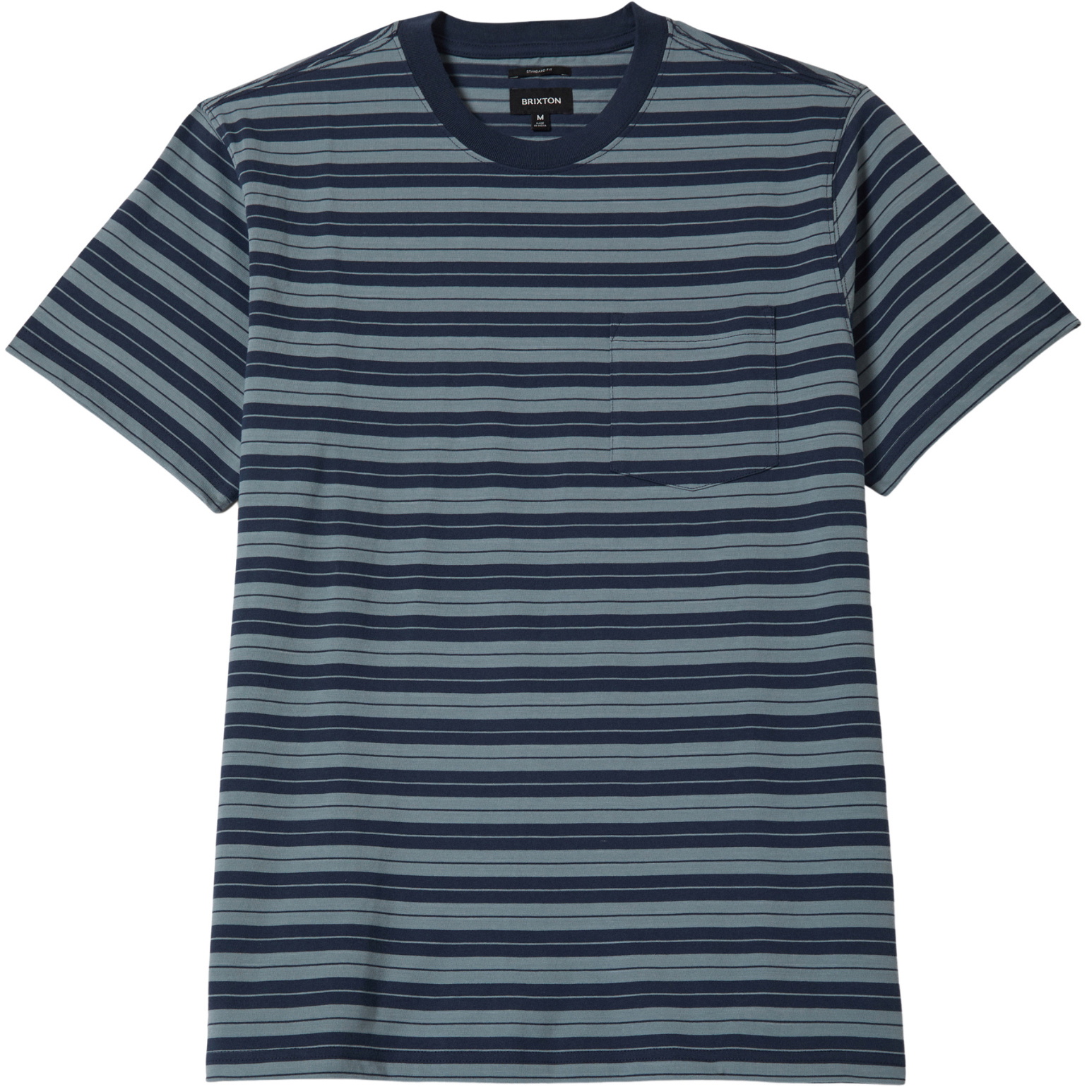 2026 Brixton Mens Nova Stripe Pocket Tee 22975 - Midnight Blue / Future Grey Worn
